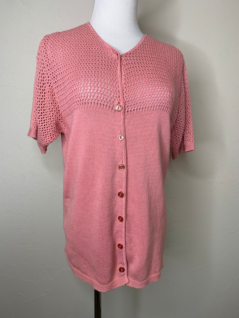 Willow Ridge Pink Cotton Short Sleeve Cardigan Sz Medium